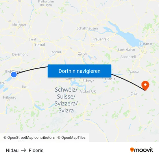 Nidau to Fideris map