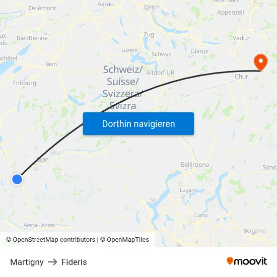 Martigny to Fideris map