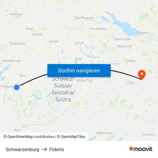 Schwarzenburg to Fideris map