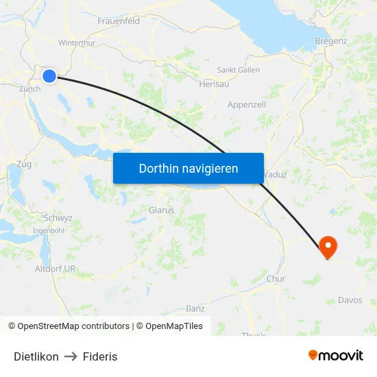Dietlikon to Fideris map