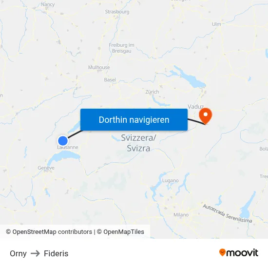 Orny to Fideris map