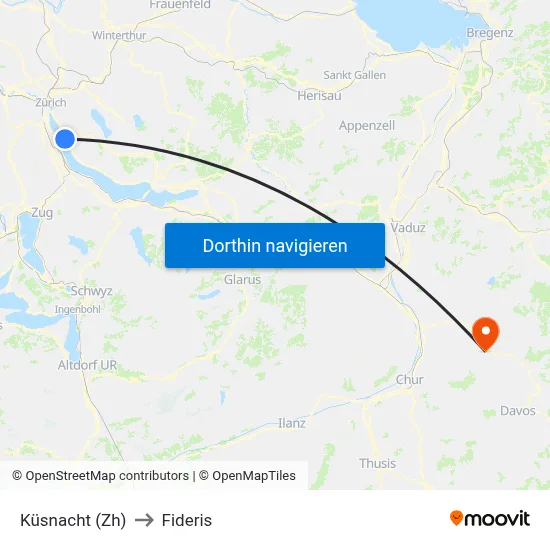 Küsnacht (Zh) to Fideris map