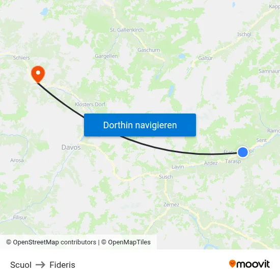 Scuol to Fideris map