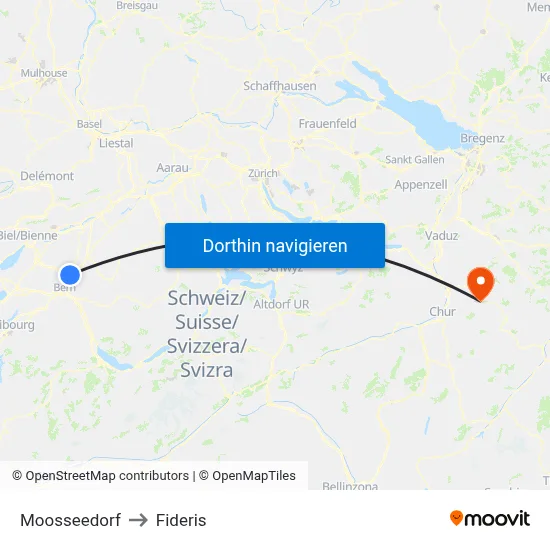 Moosseedorf to Fideris map