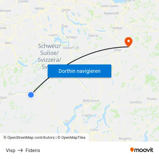 Visp to Fideris map