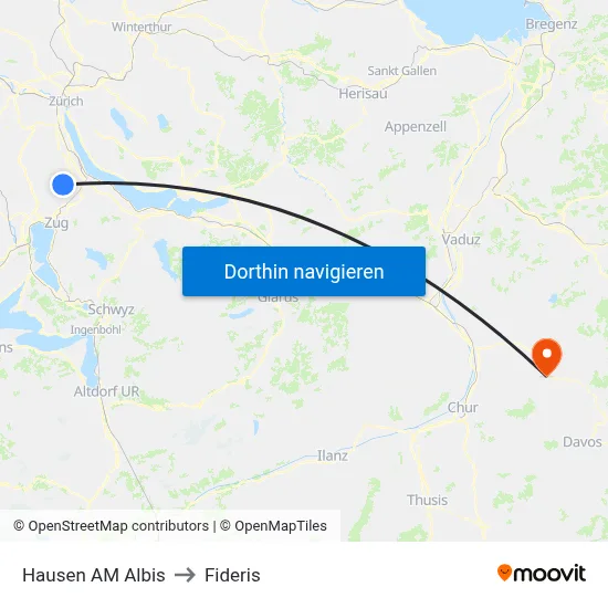 Hausen AM Albis to Fideris map