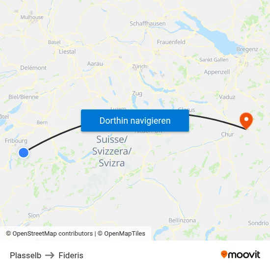Plasselb to Fideris map