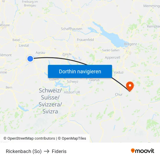 Rickenbach (So) to Fideris map