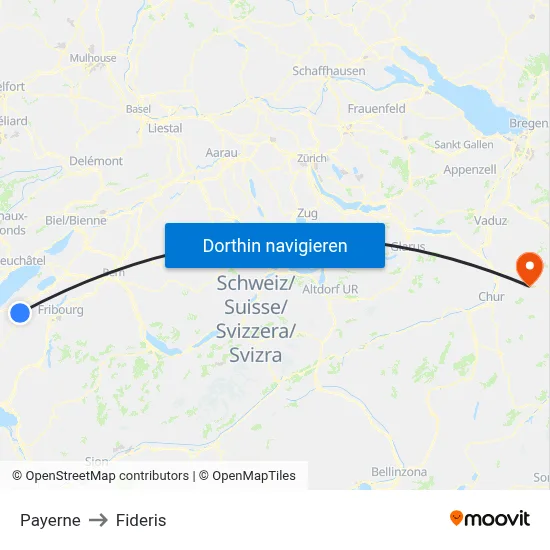 Payerne to Fideris map