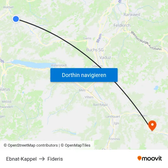 Ebnat-Kappel to Fideris map