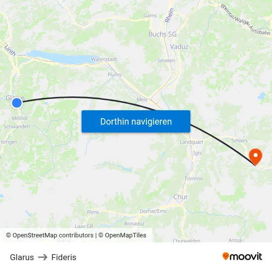 Glarus to Fideris map