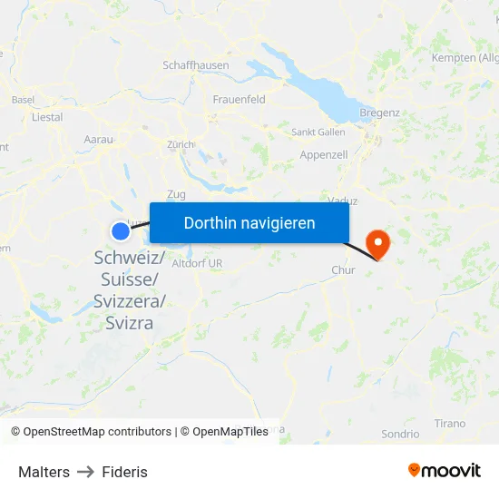 Malters to Fideris map