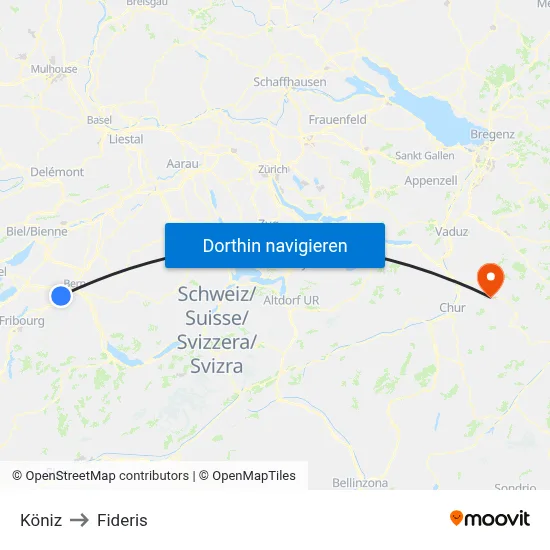 Köniz to Fideris map