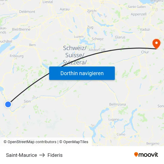 Saint-Maurice to Fideris map