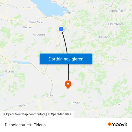 Diepoldsau to Fideris map