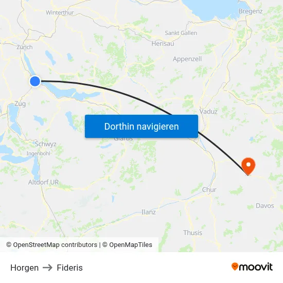 Horgen to Fideris map