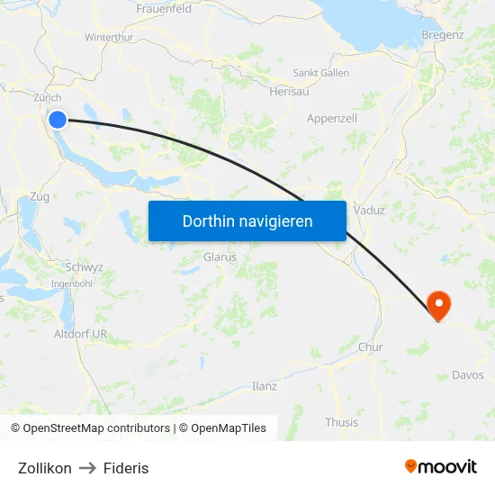 Zollikon to Fideris map
