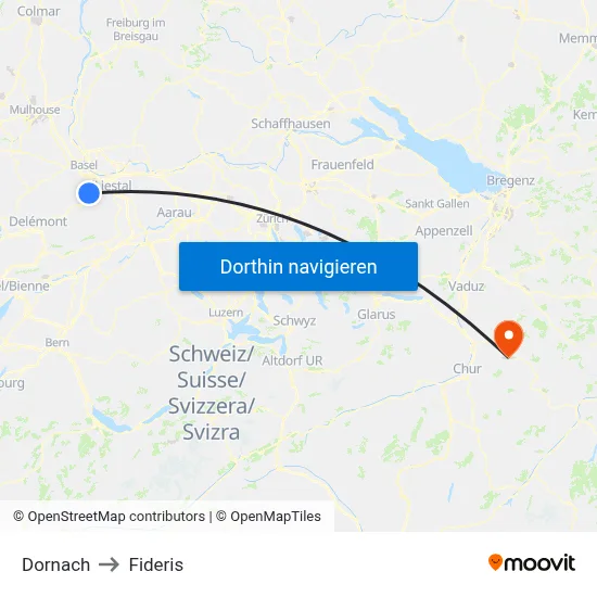 Dornach to Fideris map