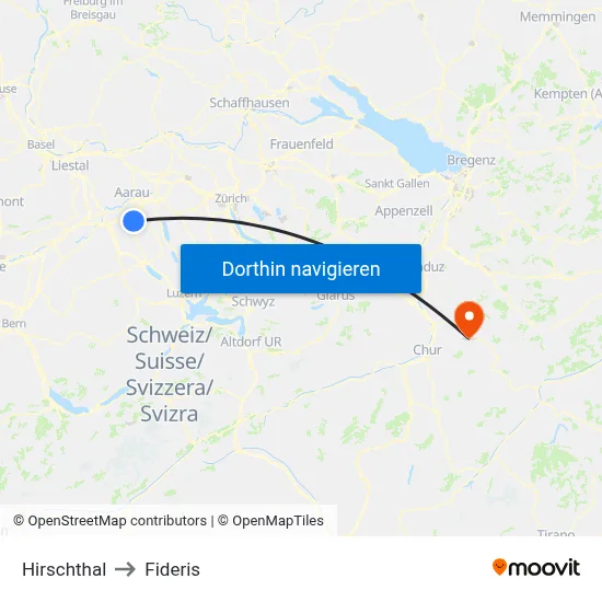 Hirschthal to Fideris map