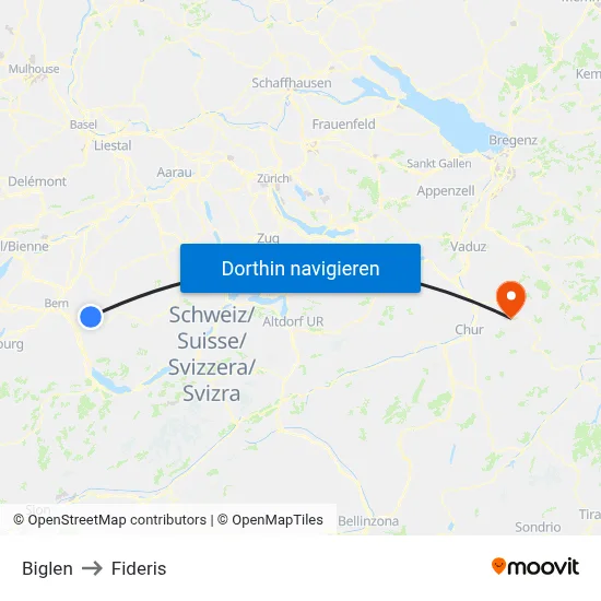 Biglen to Fideris map