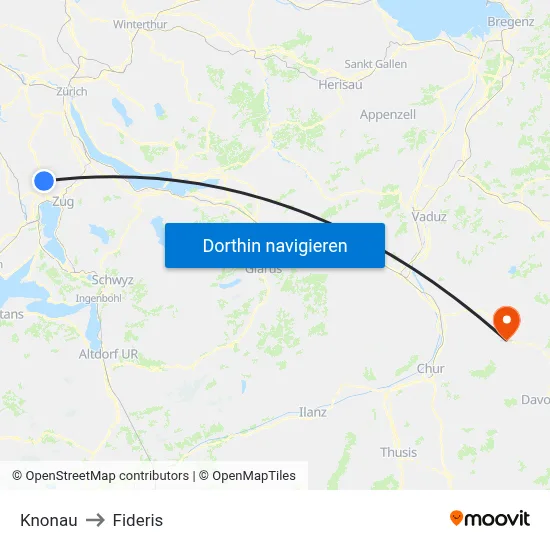 Knonau to Fideris map