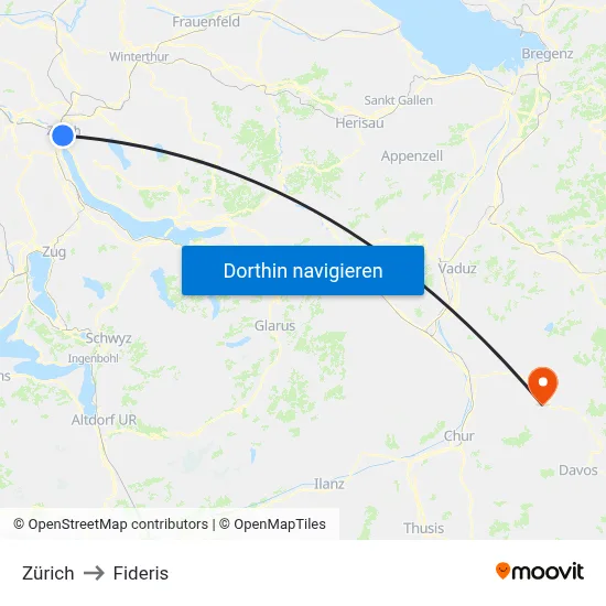 Zürich to Fideris map
