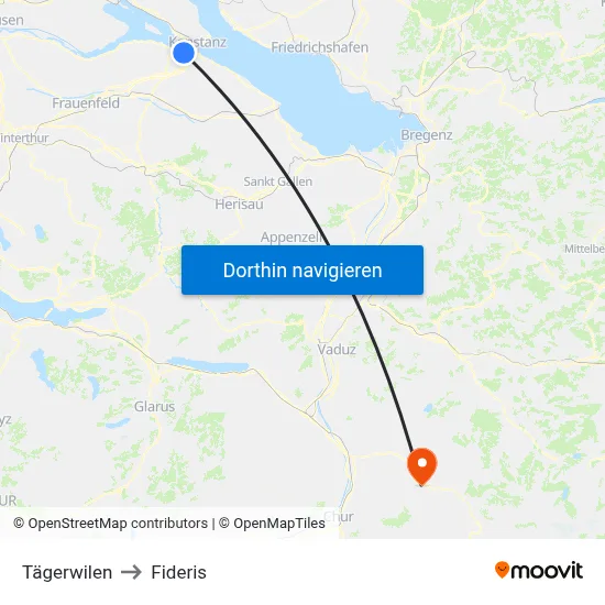Tägerwilen to Fideris map