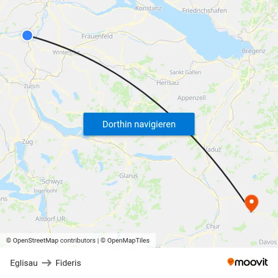 Eglisau to Fideris map