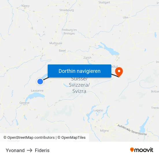 Yvonand to Fideris map