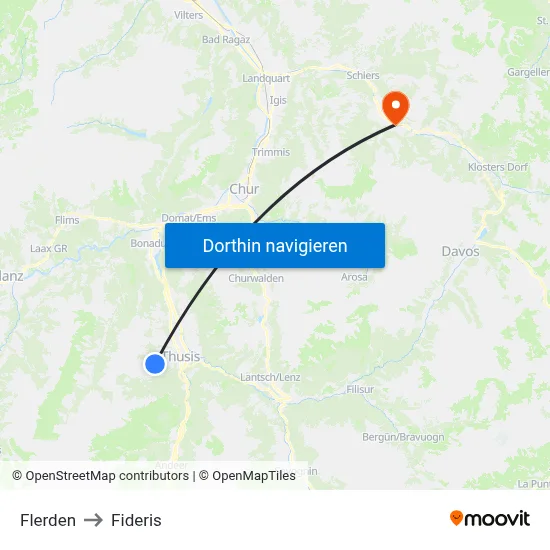 Flerden to Fideris map