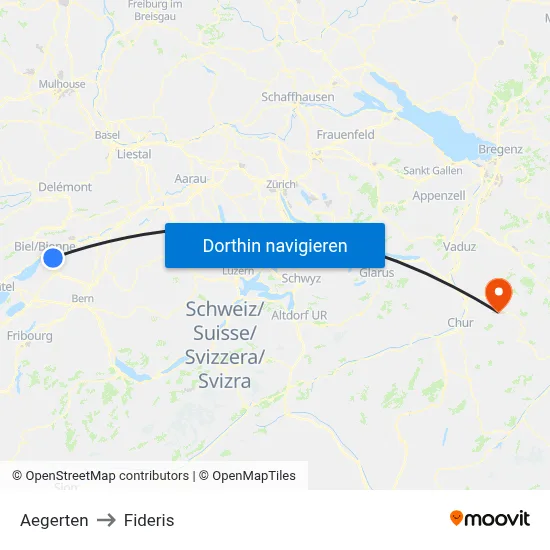 Aegerten to Fideris map