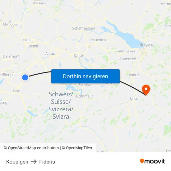 Koppigen to Fideris map