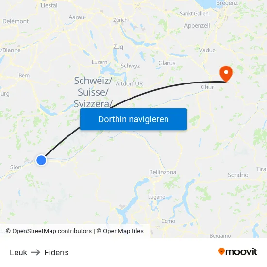 Leuk to Fideris map