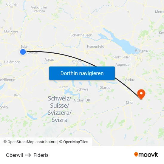 Oberwil to Fideris map
