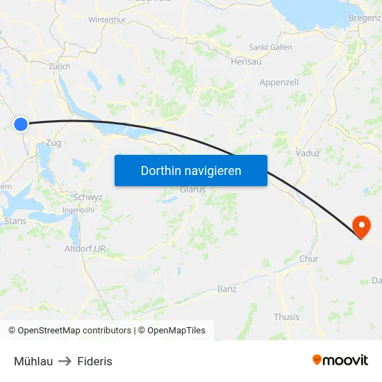 Mühlau to Fideris map