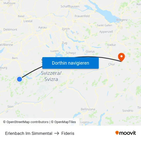 Erlenbach Im Simmental to Fideris map