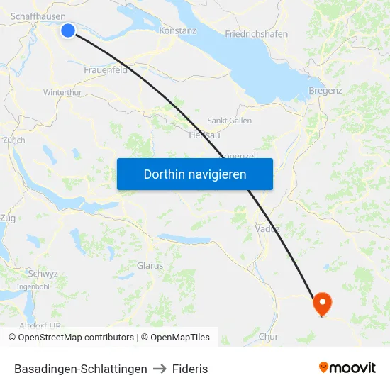 Basadingen-Schlattingen to Fideris map