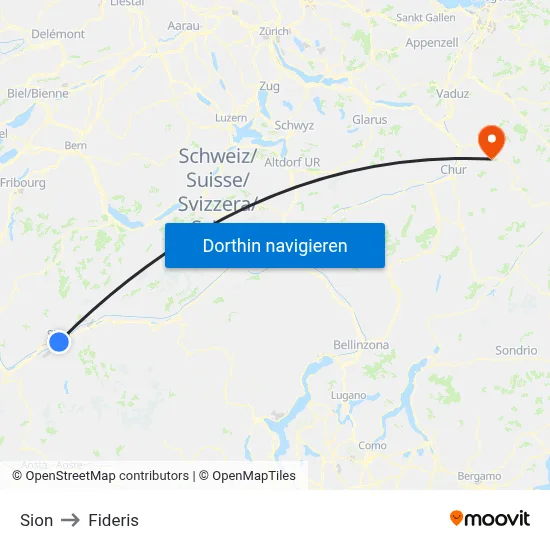 Sion to Fideris map