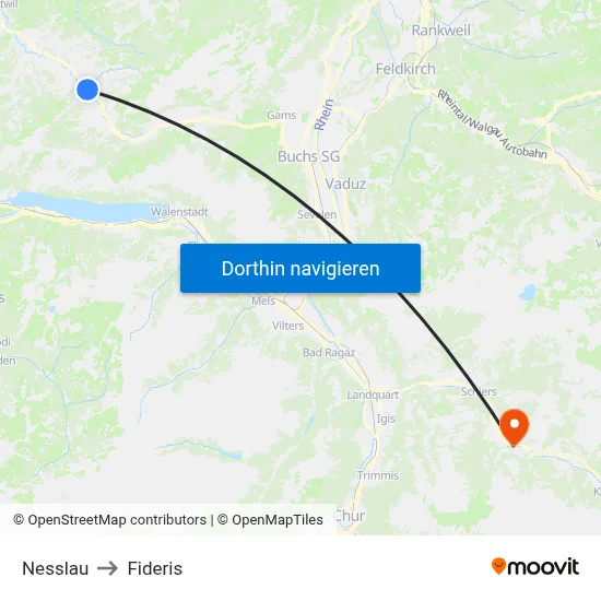 Nesslau to Fideris map