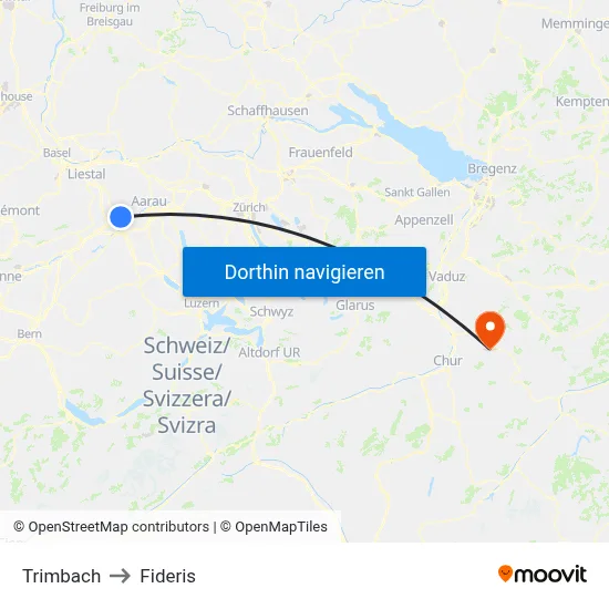 Trimbach to Fideris map