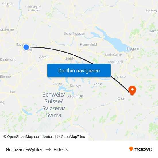 Grenzach-Wyhlen to Fideris map