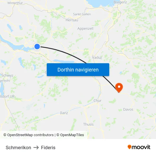 Schmerikon to Fideris map