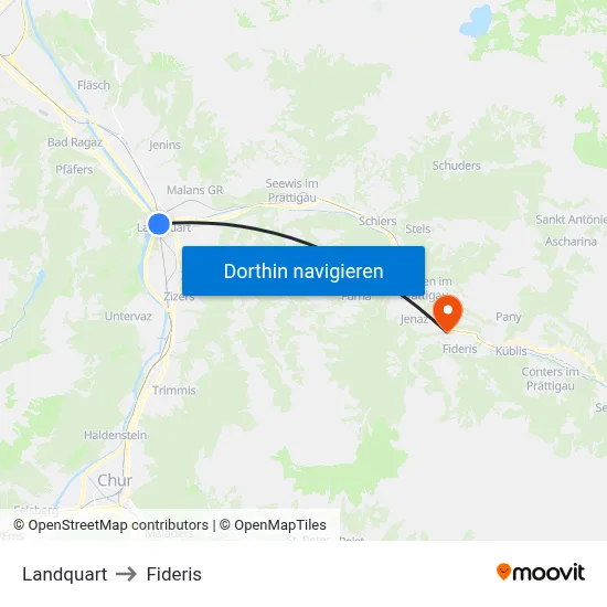 Landquart to Fideris map