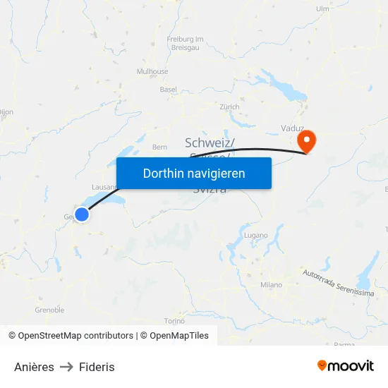 Anières to Fideris map