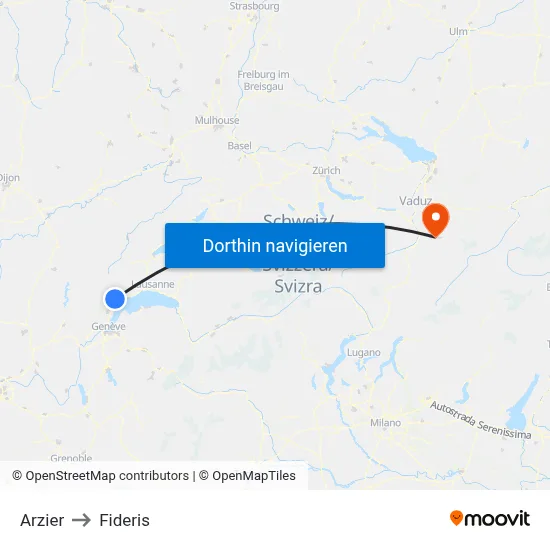 Arzier to Fideris map