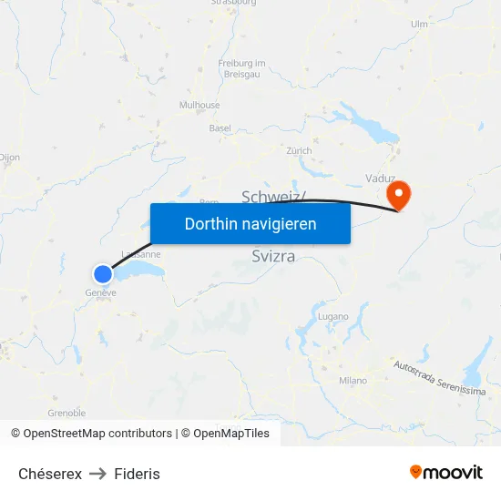 Chéserex to Fideris map