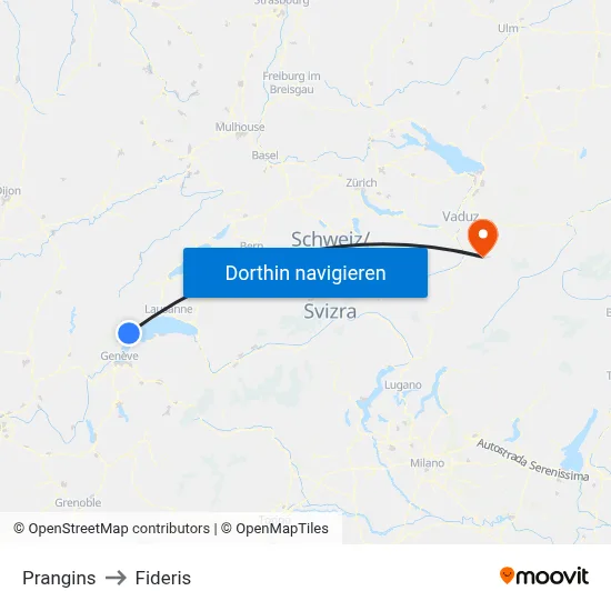 Prangins to Fideris map