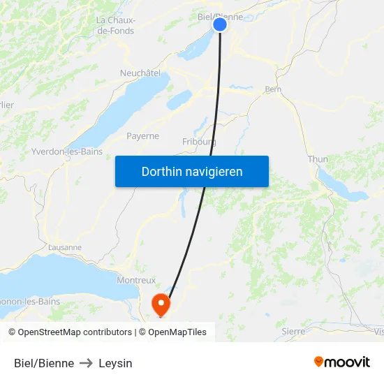 Biel/Bienne to Leysin map