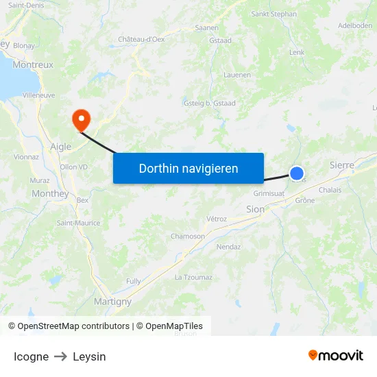 Icogne to Leysin map