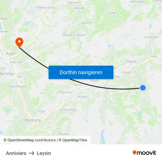 Anniviers to Leysin map